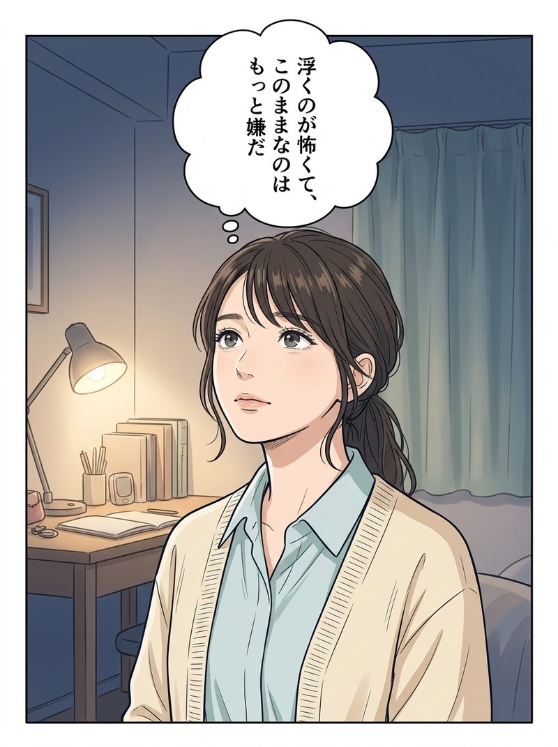未経験で浮くのではと迷うミサキ（コマ4）