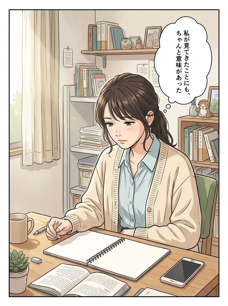 自分が見てきたことにも意味があったと気づくミサキ（コマ4）